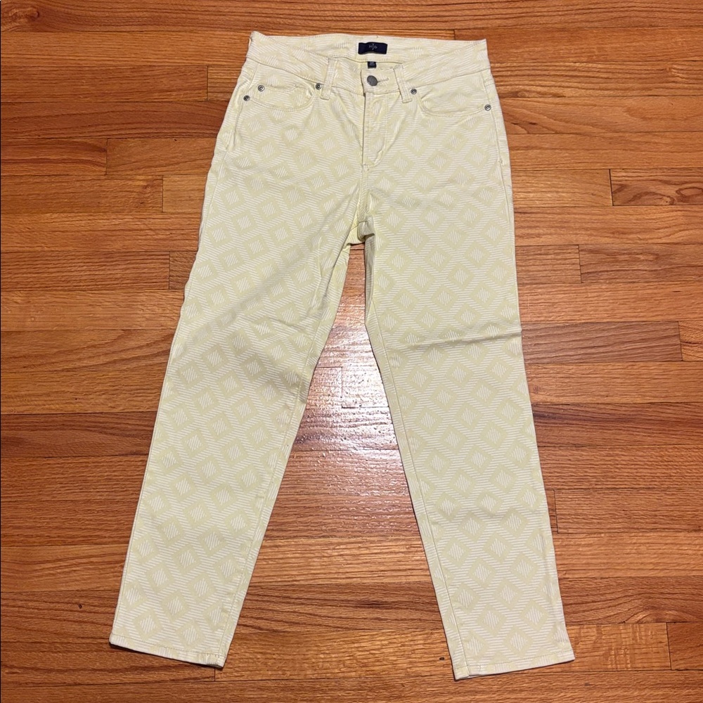NYDJ Women’s Size 2 Light Yellow Geometric Print Slim Ankle Pants - Picture 3 of 5